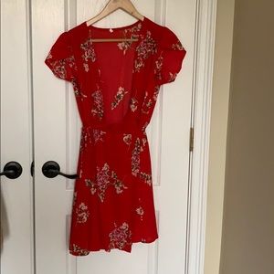 Floral Red Wrap Dress